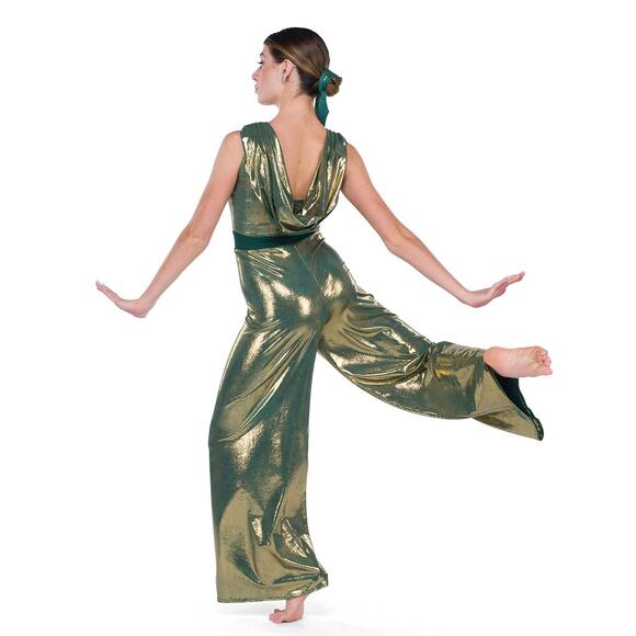 Dance Costume AWCT 24079 Medium Adult Green Jumpsuit Contemporary Metallic Jazz - Picture 2 of 3